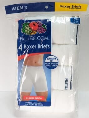 Vintage 2009 Fruit of the Loom Boxer Briefs Mens Large White 4 Pack Cotton NEW